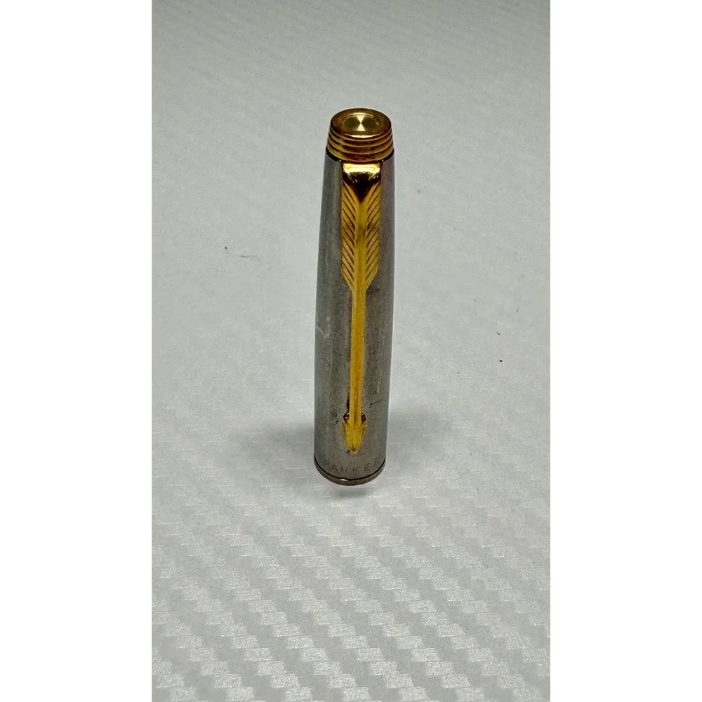 Parker 75 Pen Cap Good Brushed Stainless Steel Gold Trim USA PE-8957-11